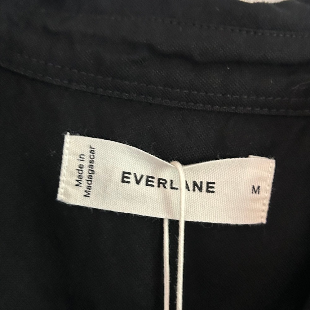 Everlane Womens Black Oxford Short Sleeve Button Front Shirt Dress M Medium New - Picture 7 of 9